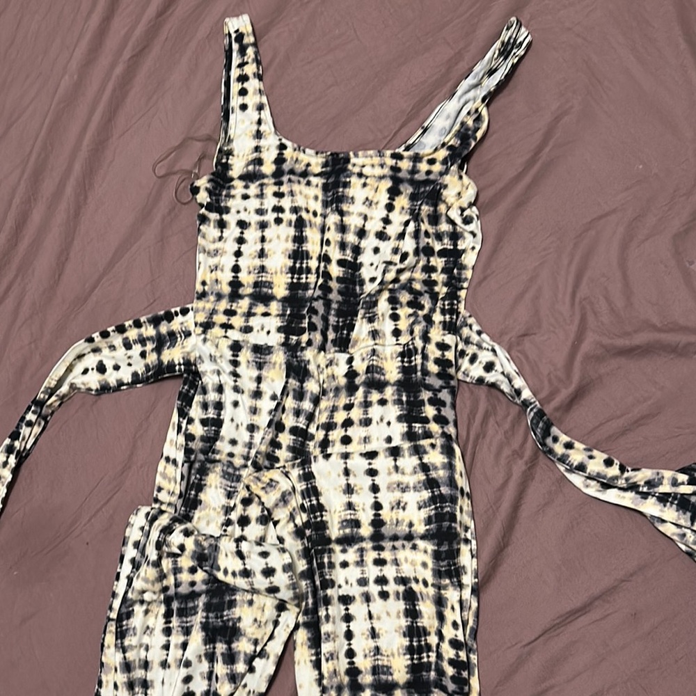 Tie-Dye Jumpsuit in Black and Cream